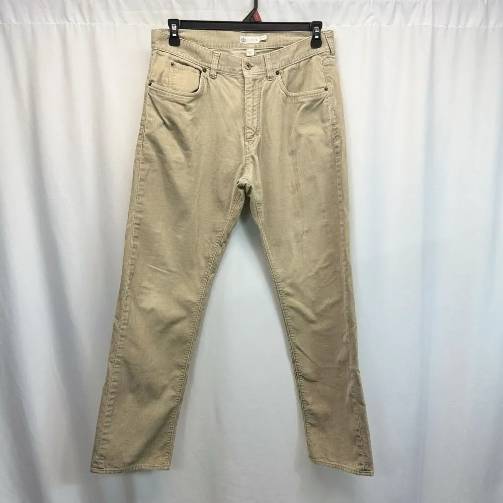 J Crew Corduroy Pants Mens 33x32  Brown Tan Straight Preppy Casual Academia